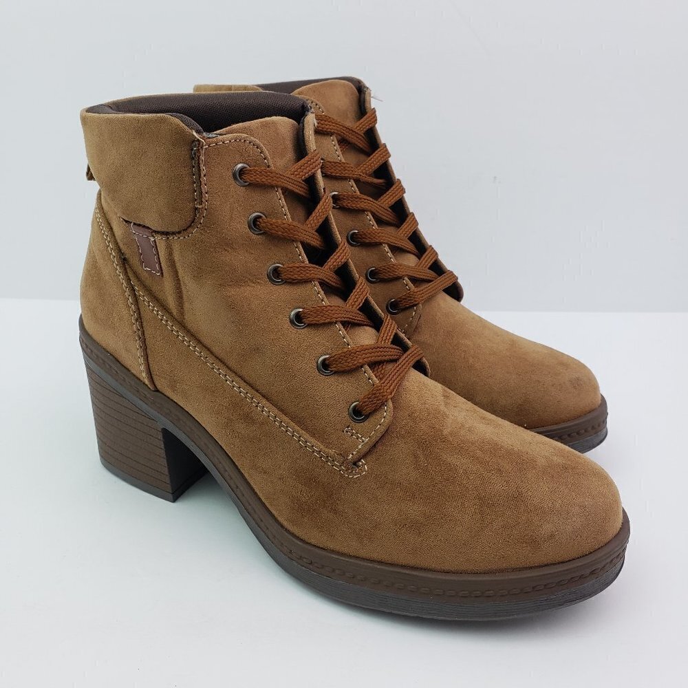 NEW Andrea Womens Size 7 Brown Lace Up 3" Block Heel Chunky Ankle Bootie Boots
